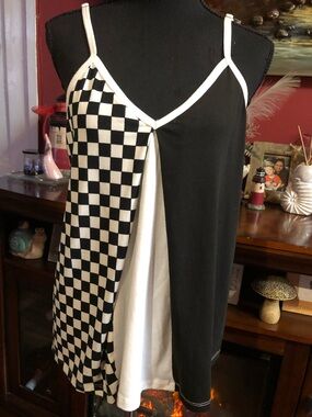 Black and White Checkerboard Colorblock Tank